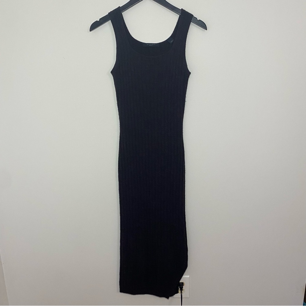AllSaints Black Ribbed Tank Maxi Margot Dress Wool Alpaca Small